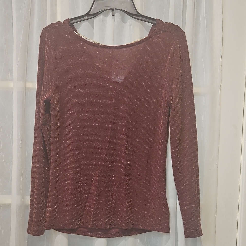 Michael Kors Shimmering Burgundy Long Sleeve Top